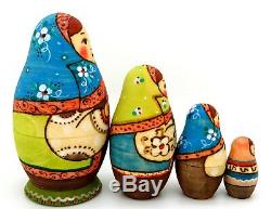 Martryoshka Babushka & Handkerchiefs Russian Blue Green stacking dolls 4 RYABOVA