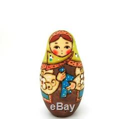Martryoshka Babushka & Handkerchiefs Russian Blue Green stacking dolls 4 RYABOVA
