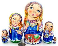 Martryoshka Vinogradova Tea drinking tradition Russian nesting dolls 5 HAND MADE