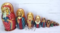 Mary Jesus Russian Matryoshka Nesting Dolls 10 Hand Painted Sign Religious Vtg