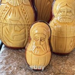 Mary Jesus Saints 5 Nesting Dolls Relief Carved USSR Artist Signed RARE Catholic