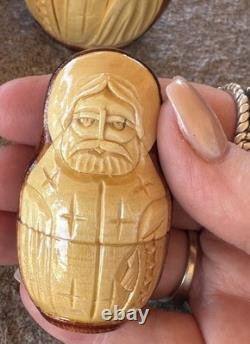 Mary Jesus Saints 5 Nesting Dolls Relief Carved USSR Artist Signed RARE Catholic