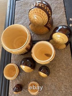 Mary Jesus Saints 5 Nesting Dolls Relief Carved USSR Artist Signed RARE Catholic