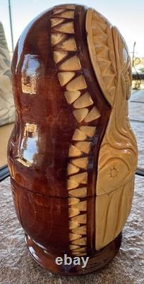 Mary Jesus Saints 5 Nesting Dolls Relief Carved USSR Artist Signed RARE Catholic