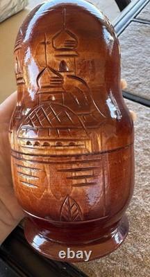 Mary Jesus Saints 5 Nesting Dolls Relief Carved USSR Artist Signed RARE Catholic