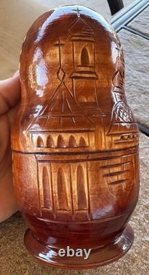 Mary Jesus Saints 5 Nesting Dolls Relief Carved USSR Artist Signed RARE Catholic