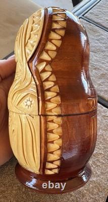 Mary Jesus Saints 5 Nesting Dolls Relief Carved USSR Artist Signed RARE Catholic