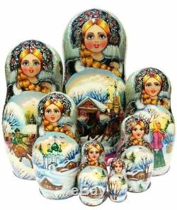 Maslenitsa 7 Piece Handmade Babushka Matryoshka Russian Nesting Stacking Doll