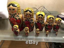 Matpewka Wooden RUSSIAN NESTING DOLLS 10 Dolls 11 inch USSR 1990