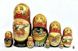 Matrioshka Russian Soviet Authentic Hand painted wooden nesting Dolls