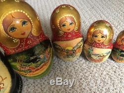 Matrioshka Russian Soviet Authentic Hand painted wooden nesting Dolls