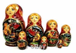Matrioshka Russian Vintage Authentic Hand painted wooden nesting Dolls