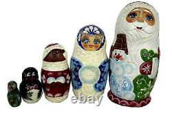 Matrioshka Unique Ukrainian Nesting Doll -Santa Family with Friends Carved