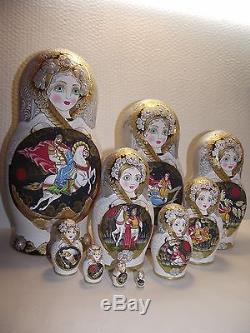Matryoshka, 10 pieces, 12, Russian lacquer miniature, Palekh, exclusive, author