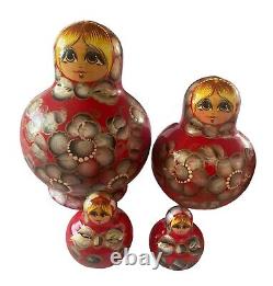 Matryoshka 15 pc Nesting Dolls Wood Handmade Signed Russian Babushka Red