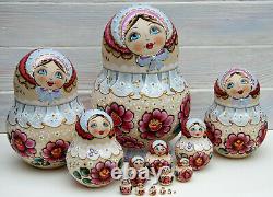 Matryoshka 15 piece Nesting dolls Russian Babushka hand-painted doll Tenderness
