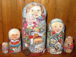 Matryoshka Children Chicken Cat Puppy Dog Russian MATT nesting dolls 5 Obichova