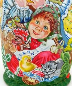 Matryoshka Children Chicken Cat Rooster Russian MATT nesting dolls 5 Obichova
