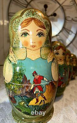 Matryoshka Christmas Fairytale Russian Handmade Nesting Doll- Signed 10 Pce