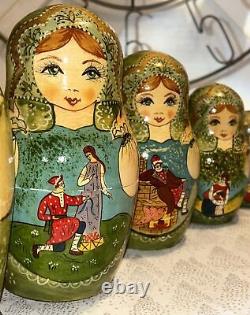 Matryoshka Christmas Fairytale Russian Handmade Nesting Doll- Signed 10 Pce