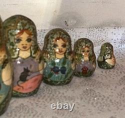 Matryoshka Christmas Fairytale Russian Handmade Nesting Doll- Signed 10 Pce