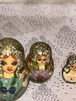 Matryoshka Christmas Fairytale Russian Handmade Nesting Doll- Signed 10 Pce