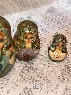 Matryoshka Christmas Fairytale Russian Handmade Nesting Doll- Signed 10 Pce