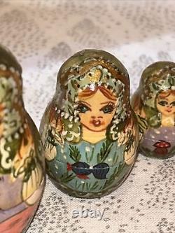 Matryoshka Christmas Fairytale Russian Handmade Nesting Doll- Signed 10 Pce