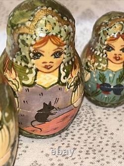 Matryoshka Christmas Fairytale Russian Handmade Nesting Doll- Signed 10 Pce