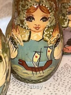 Matryoshka Christmas Fairytale Russian Handmade Nesting Doll- Signed 10 Pce