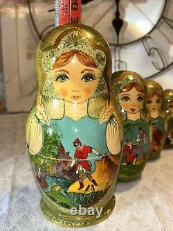 Matryoshka Christmas Fairytale Russian Handmade Nesting Doll- Signed 10 Pce