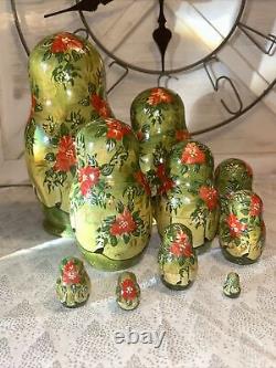 Matryoshka Christmas Fairytale Russian Handmade Nesting Doll- Signed 10 Pce