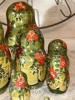 Matryoshka Christmas Fairytale Russian Handmade Nesting Doll- Signed 10 Pce