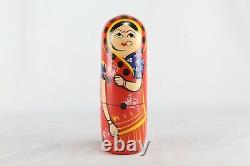 Matryoshka Dolls Set Indian Woman Style Hand Painted Wooden 5 Pcs Russian Dolls