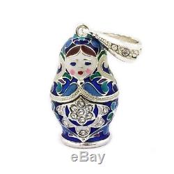 Matryoshka Enamel Russian Doll Pendant Sterling Silver 925 Enameled 1 1/2