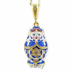 Matryoshka Enamel Russian Doll Pendant Sterling Silver 925 Gold Plated & Enamel