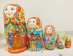 Matryoshka Gift Vintage Wedding Groom Chooses Bride Wooden Doll Nesting Doll 5 p