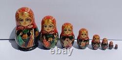 Matryoshka Handpainted Nesting Dolls 8 Pc. Babushka Woman Fairy Tale Love Story