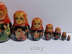 Matryoshka Handpainted Nesting Dolls 8 Pc. Babushka Woman Fairy Tale Love Story