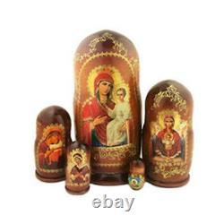 Matryoshka Icon Dolls 5 Nested With Icons of Virgin Mary & Christ 7 Tall
