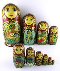 Matryoshka Nesting Doll 10 10 Pc, Folk-art Fairytale Hand Made Set Russian 451