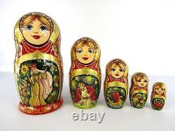 Matryoshka Nesting Doll 7 5 Pc, Scarlet Flower Fairytale Hand Made Russian 356