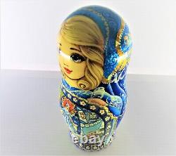 Matryoshka Nesting Doll 7.8 5 Pc, Blue Snow Maiden Fairytale Set Russian 367