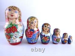 Matryoshka Nesting Doll 9.8 10 Pc. 3 Side Mural Fairytale Hand Made Russian 967