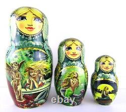 Matryoshka Nesting Doll 9.8 10 Pc, Mermaid Fairytale Hand Made Russian 966