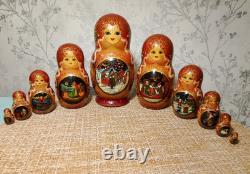 Matryoshka Nesting Doll Pushkin's fairy tales 10 places Hand Painted G739