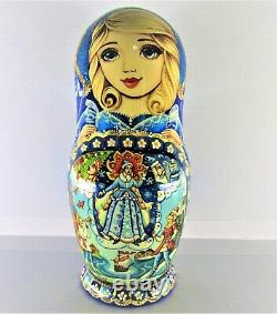 Matryoshka Nesting Dolls 7.8 5 Pc, Blue Snow Maiden Fairytale Set Russian 367