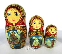 Matryoshka Nesting Dolls 8.2 7 Pc, Moscow Monuments Hand Made Russian 447