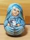 Matryoshka Roly Poly Musical Bell Girl Blue Outfit Rabbit Doll Wooden