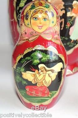 Matryoshka Russian Fairytales Firebird Nesting Dolls 7 pc Signed by Artist